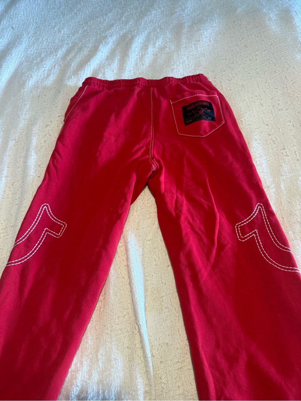 True Religion Red Sweatpants with White Contrast Stitching